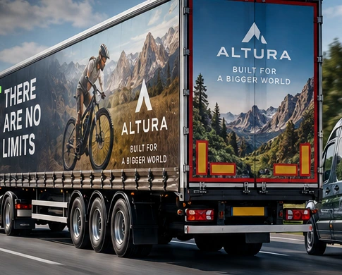Illustrative mobile OOH campaign on the rear and side of a commercial trailer